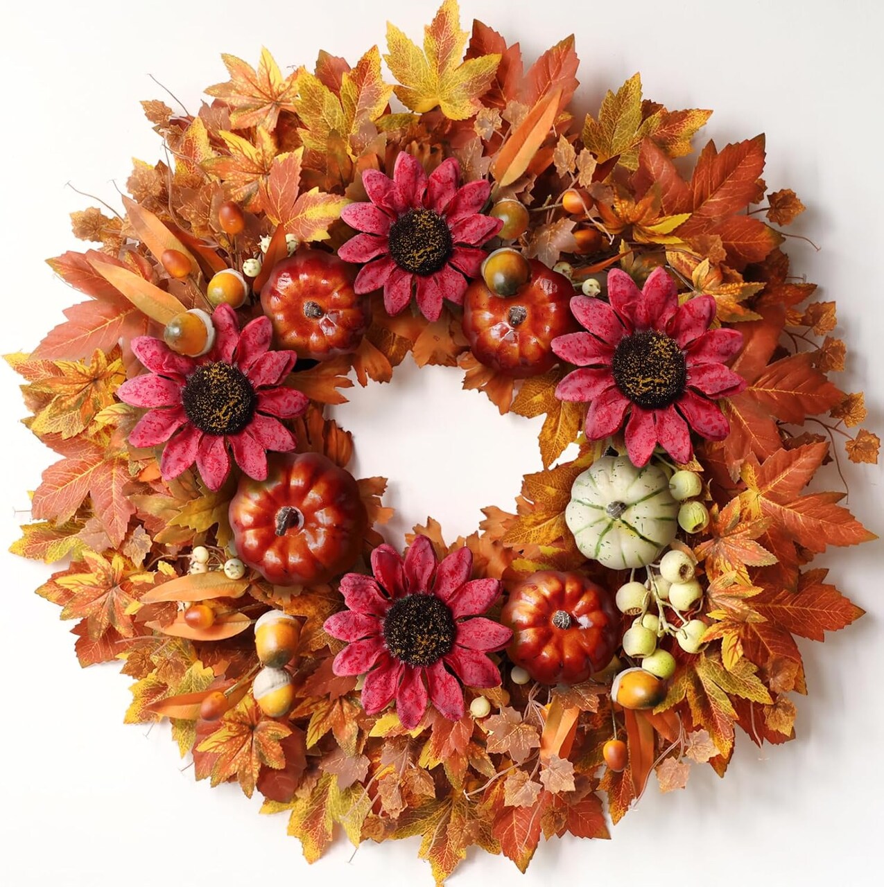 28'' Large Fall Wreath for Front Door(Fall Orange)28"D x 28"W x 5"H